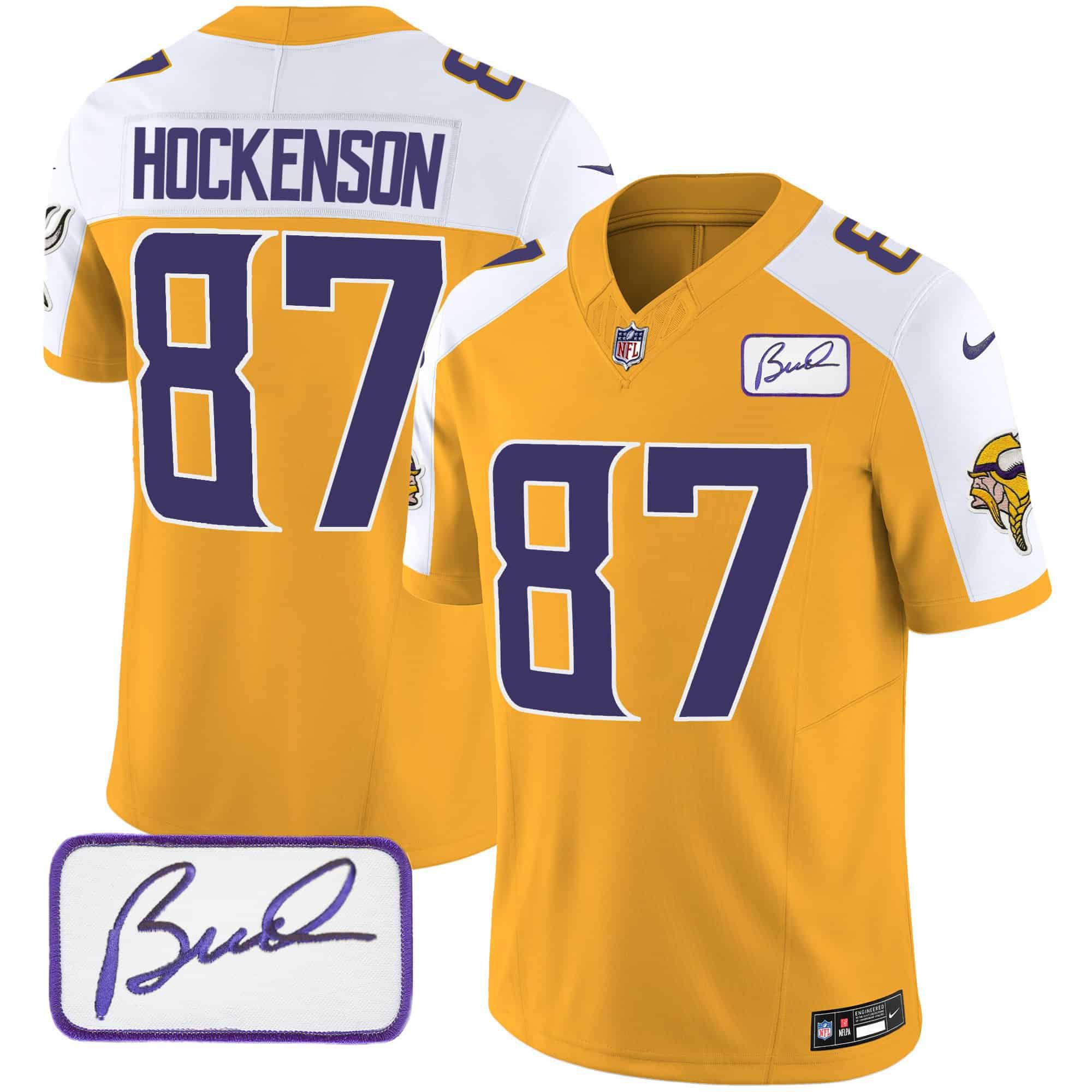 Men Minnesota Vikings 87 Hockenson Yellow 2024 Nike Bud Grant Patch Classic Limited NFL Jersey style 1